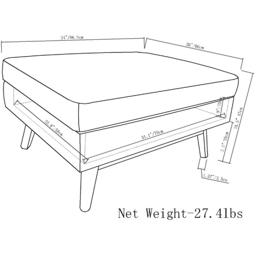 Simpli Home Owen 34" Upholstered Modern Coffee Table Ottoman in Ebony