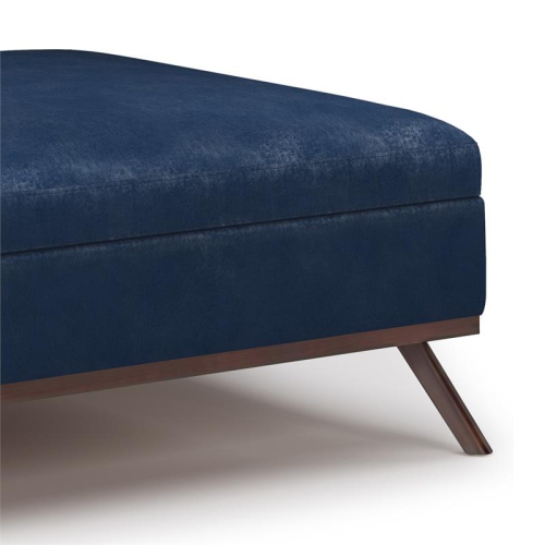 Owen 36 in.W Coffee Table Storage Ottoman in Distressed Dark Blue Faux Leather