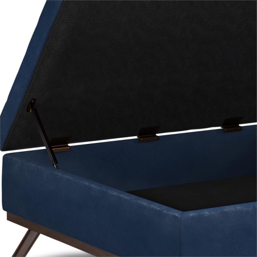 Owen 36 in.W Coffee Table Storage Ottoman in Distressed Dark Blue Faux Leather