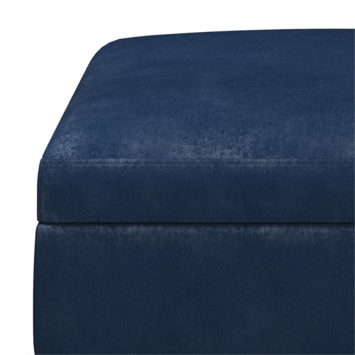 Owen 36 in.W Coffee Table Storage Ottoman in Distressed Dark Blue Faux Leather