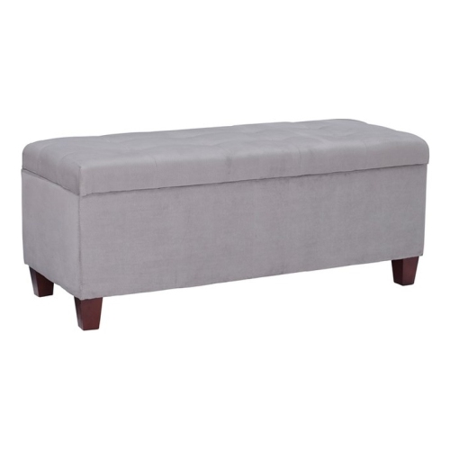 Linon Carmen Wood Upholstered Shoe Storage Ottoman in Gray