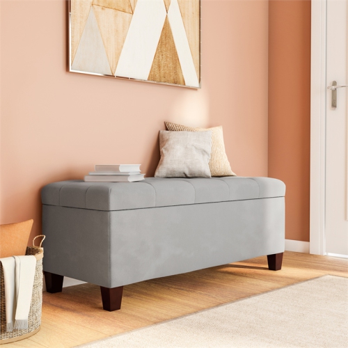 Linon Carmen Wood Upholstered Shoe Storage Ottoman in Gray