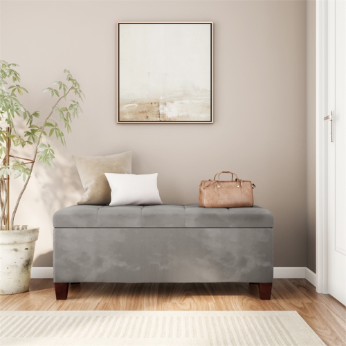 Linon Carmen Wood Upholstered Shoe Storage Ottoman in Gray