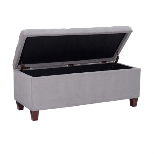 Linon Carmen Wood Upholstered Shoe Storage Ottoman in Gray
