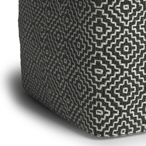Simpli Home Briella Boho Square Woven Pouf in Gray and White