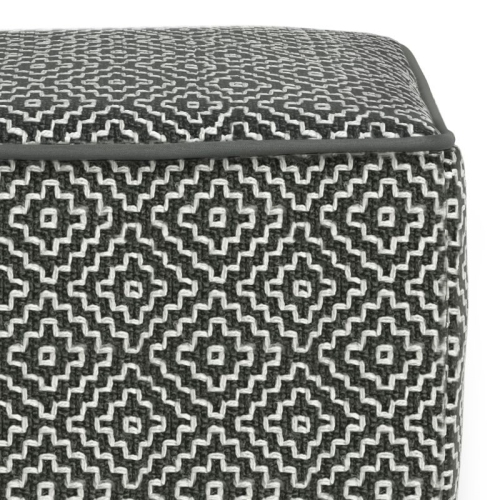 Simpli Home Briella Boho Square Woven Pouf in Gray and White