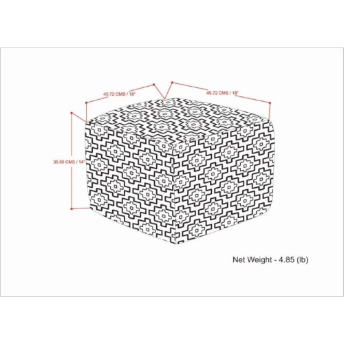 Simpli Home Briella Boho Square Woven Pouf in Gray and White