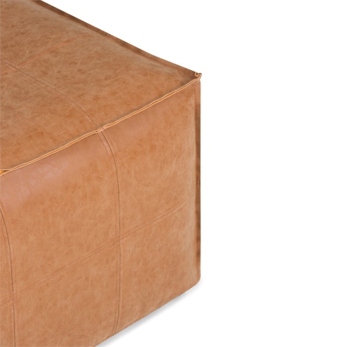 Simpli Home Brody Boho Square Large Square Coffee Table Pouf in Distressed Brown Faux Leather