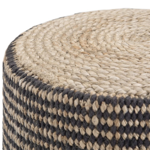 Simpli Home Larissa Boho Round Braided Pouf in Natural Jute
