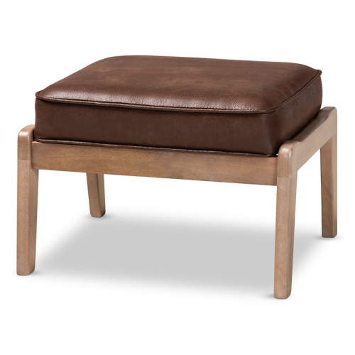 BAXTON STUDIO  Sigrid Faux Leather Upholstered Oak Wood Ottoman In Dark Brown