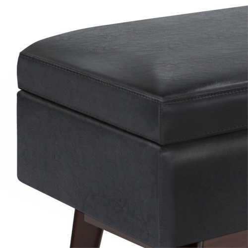 Simpli Home Owen 48" Faux Leather Rectangular Storage Ottoman in Midnight Black