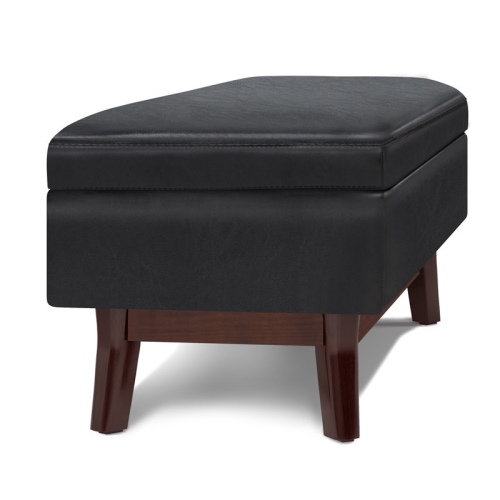 Simpli Home Owen 48" Faux Leather Rectangular Storage Ottoman in Midnight Black