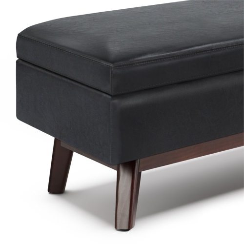 Simpli Home Owen 48" Faux Leather Rectangular Storage Ottoman in Midnight Black