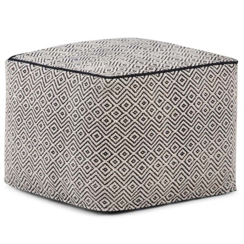 Simpli Home Brynn Boho Square Pouf in Patterned Black and Natural Cotton