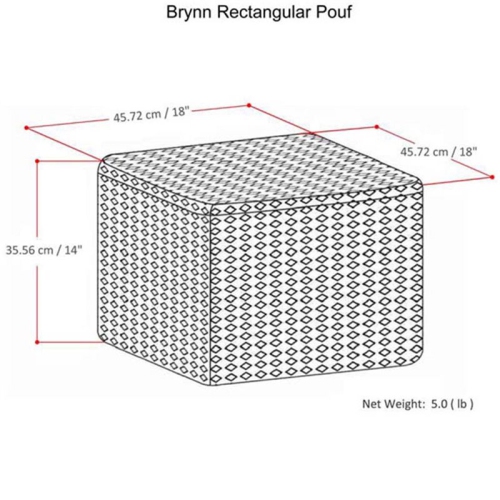 Simpli Home Brynn Boho Square Pouf in Patterned Black and Natural Cotton