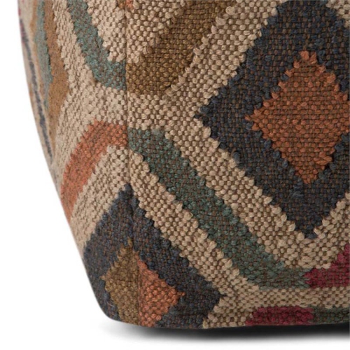 Johanna Boho Square Pouf in Multi-Color Kilim Patterned Jute and cotton