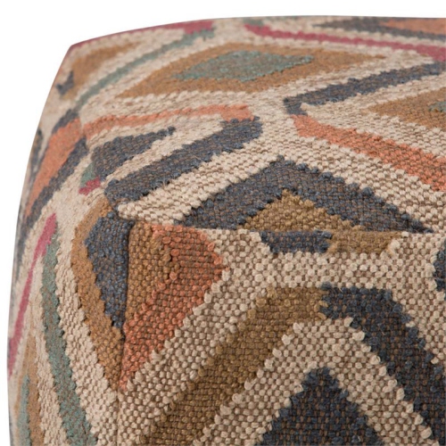 Johanna Boho Square Pouf in Multi-Color Kilim Patterned Jute and cotton
