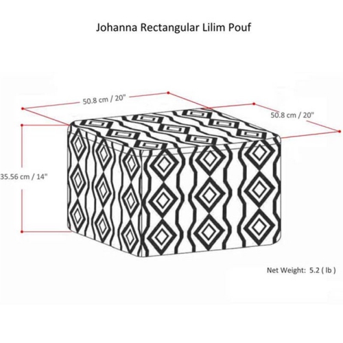 Johanna Boho Square Pouf in Multi-Color Kilim Patterned Jute and cotton