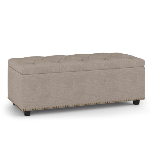 SIMPLI HOME  Hamilton 44 " W Rectangle Lift Top Storage Ottoman In Natural Linen Look Fabric