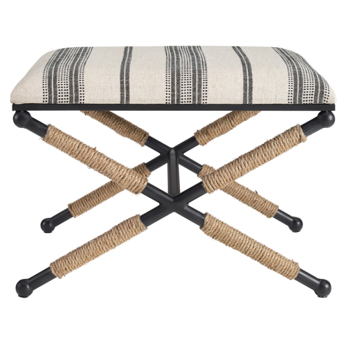 Linon Anna Metal Upholstered Campaign Ottoman in Black