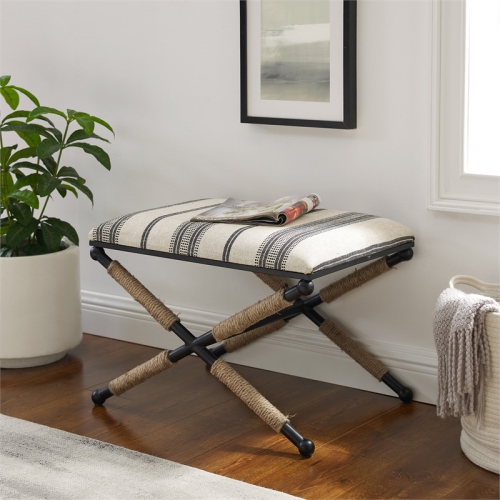 Linon Anna Metal Upholstered Campaign Ottoman in Black