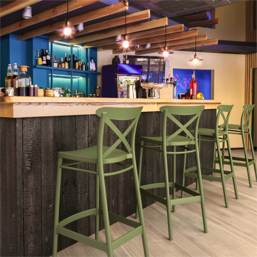 Compamia Cross Indoor Outdoor Bar Stool Olive Green