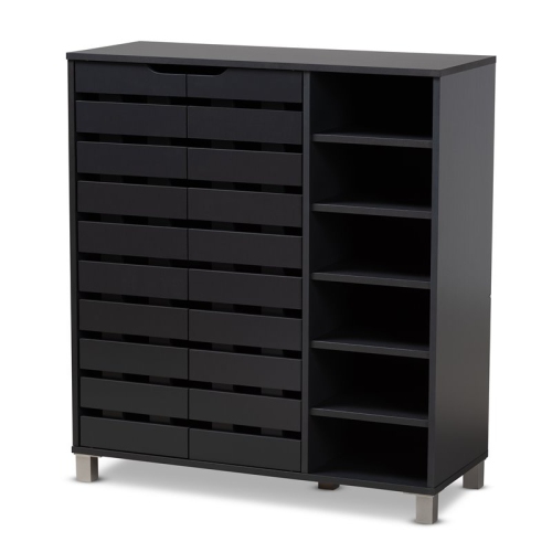 Baxton Studio Contemporary Shirley 2 Door Wood Shoe Cabinet in Dark Gray