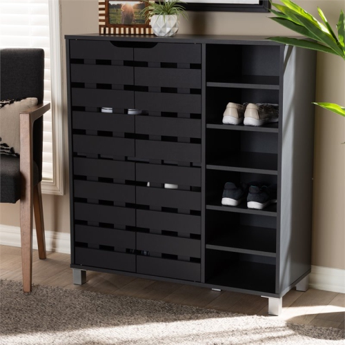 Baxton Studio Contemporary Shirley 2-Door Wood Shoe Cabinet in Dark Gray