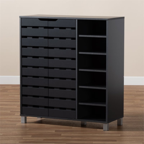 Baxton Studio Contemporary Shirley 2-Door Wood Shoe Cabinet in Dark Gray