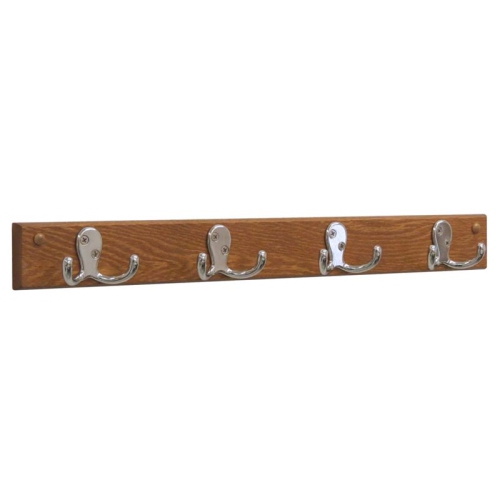 Wooden Mallet 4 Hook Wall Coat Rack Rail in Medium Oak and Nickel
