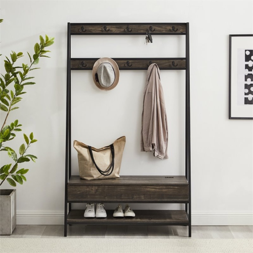 Crosley Furniture Jacobsen Modern Wood Hall Tree in Brown/Black