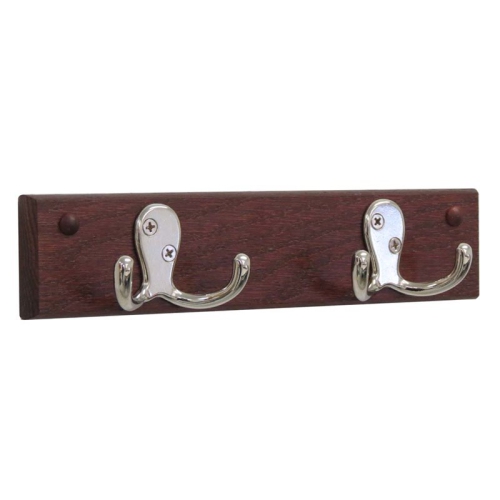 Wooden Mallet 2 Hook Wall Coat Rack Rail in Mahogany and Nickel