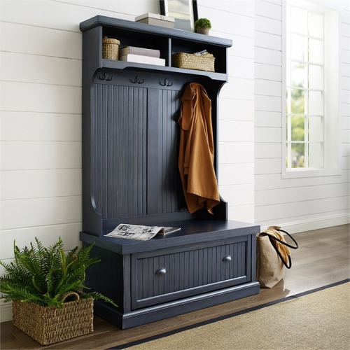 Crosley Seaside 4 Hook Hall Tree in Distressed Navy
