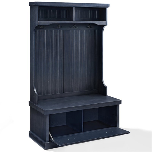 Crosley Seaside 4 Hook Hall Tree in Distressed Navy