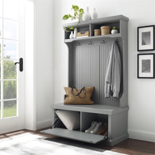 Crosley Seaside Wooden Coastal Hall Tree in Distressed Gray
