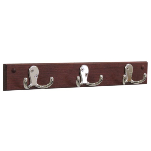 Wooden Mallet 3 Hook Wall Coat Rack Rail in Mahogany and Nickel