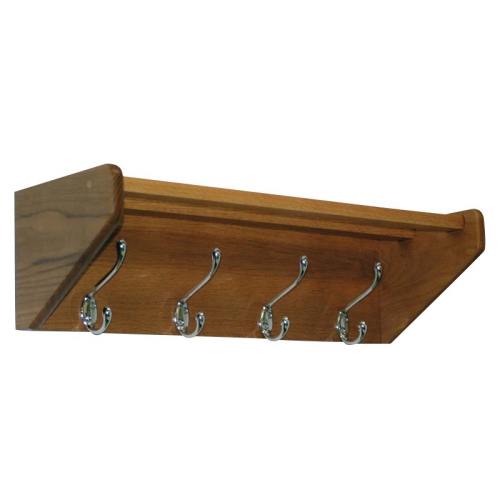 Wooden Mallet 4 Hook Wall Mounted Coat Rack Shelf in Medium Oak