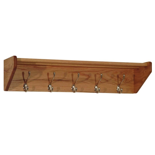 Wooden Mallet 5 Hook Wall Mounted Coat Rack Shelf in Light Oak