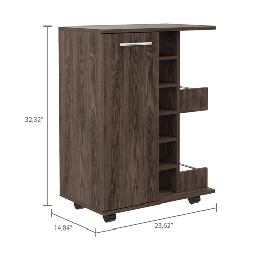 Bowery Hill Contemporary Bar Cart Cabinet in Weathered Oak