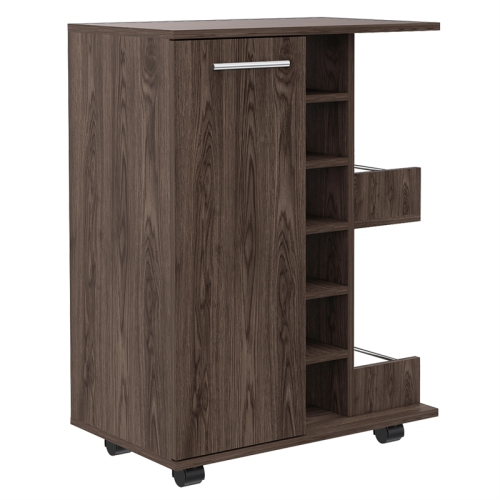 Bowery Hill Contemporary Bar Cart Cabinet in Weathered Oak