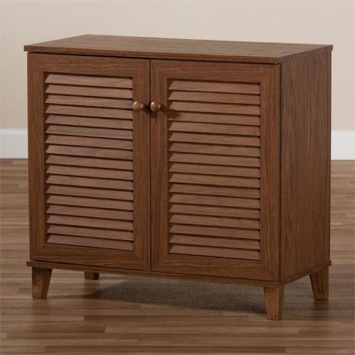 Bowery Hill Contemporary Wood 4-Shelf Shoe Cabinet in Walnut Brown