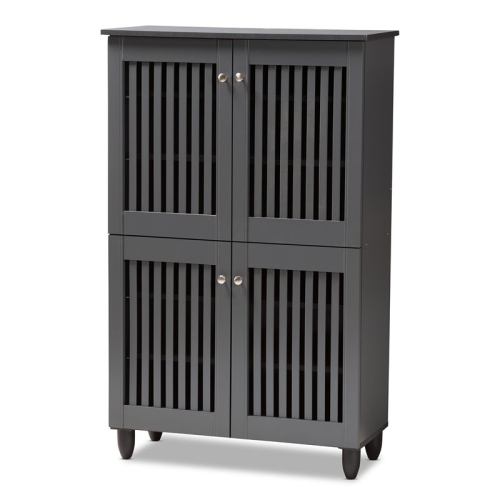 BAXTON STUDIO  Fernanda 4-Door Wood Entryway Shoe Cabinet In Dark In Gray
