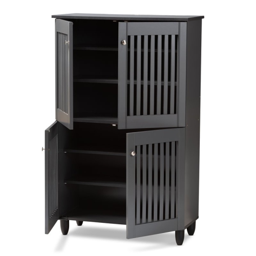 Baxton Studio Fernanda 4-Door Wood Entryway Shoe Cabinet in Dark Gray