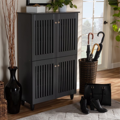 Baxton Studio Fernanda 4-Door Wood Entryway Shoe Cabinet in Dark Gray