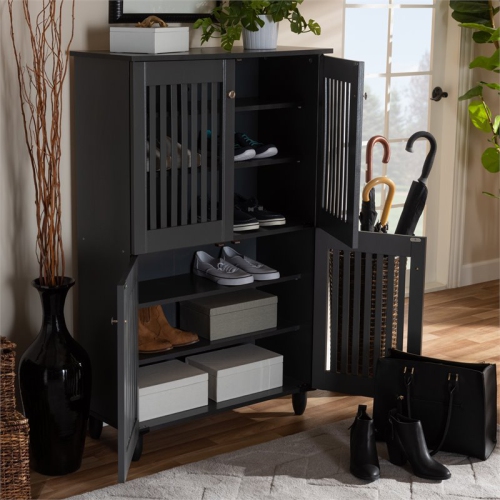 Baxton Studio Fernanda 4-Door Wood Entryway Shoe Cabinet in Dark Gray