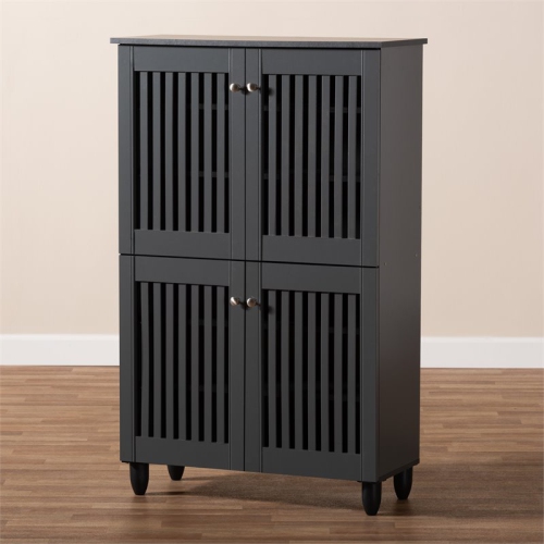 Baxton Studio Fernanda 4-Door Wood Entryway Shoe Cabinet in Dark Gray