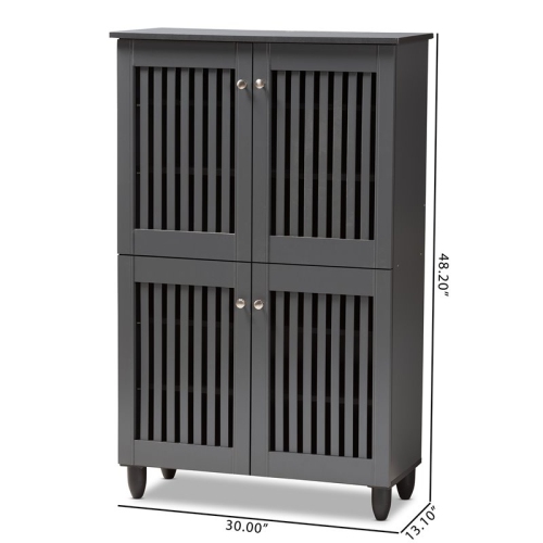 Baxton Studio Fernanda 4-Door Wood Entryway Shoe Cabinet in Dark Gray