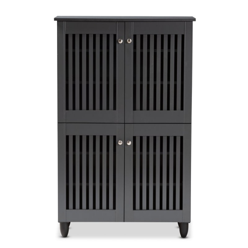 Baxton Studio Fernanda 4-Door Wood Entryway Shoe Cabinet in Dark Gray