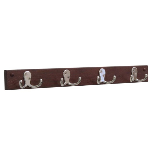 Wooden Mallet 4 Hook Wall Coat Rack Rail in Mahogany and Nickel