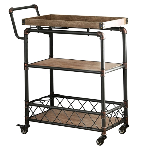 Furniture of America Sulema Industrial Metal 3-Tier Bar Cart in Sand Black